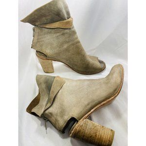 Free People Leather Peek Toe & Heel Ankle Boots Booties Gray/Tan SZ 8.5 Distress